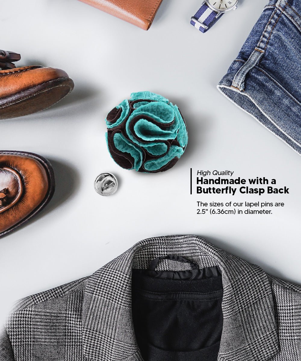 Vittorio Vico Unisex Two-Tone Seersucker Flower Lapel Pin - Aqua and Black - Flower Lapel Pin - Vittorio Vico