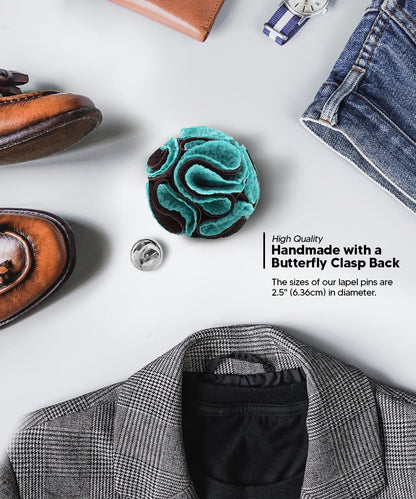 Vittorio Vico Unisex Two-Tone Seersucker Flower Lapel Pin - Aqua and Black - Flower Lapel Pin - Vittorio Vico