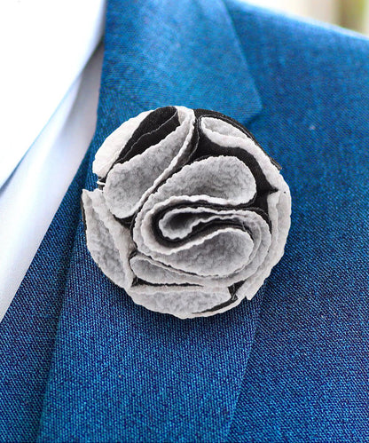 Vittorio Vico Unisex Two-Tone Seersucker Flower Lapel Pin - Black and White - Flower Lapel Pin - Vittorio Vico