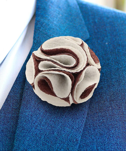 Vittorio Vico Unisex Two-Tone Seersucker Flower Lapel Pin - Brown and Ivory - Flower Lapel Pin - Vittorio Vico