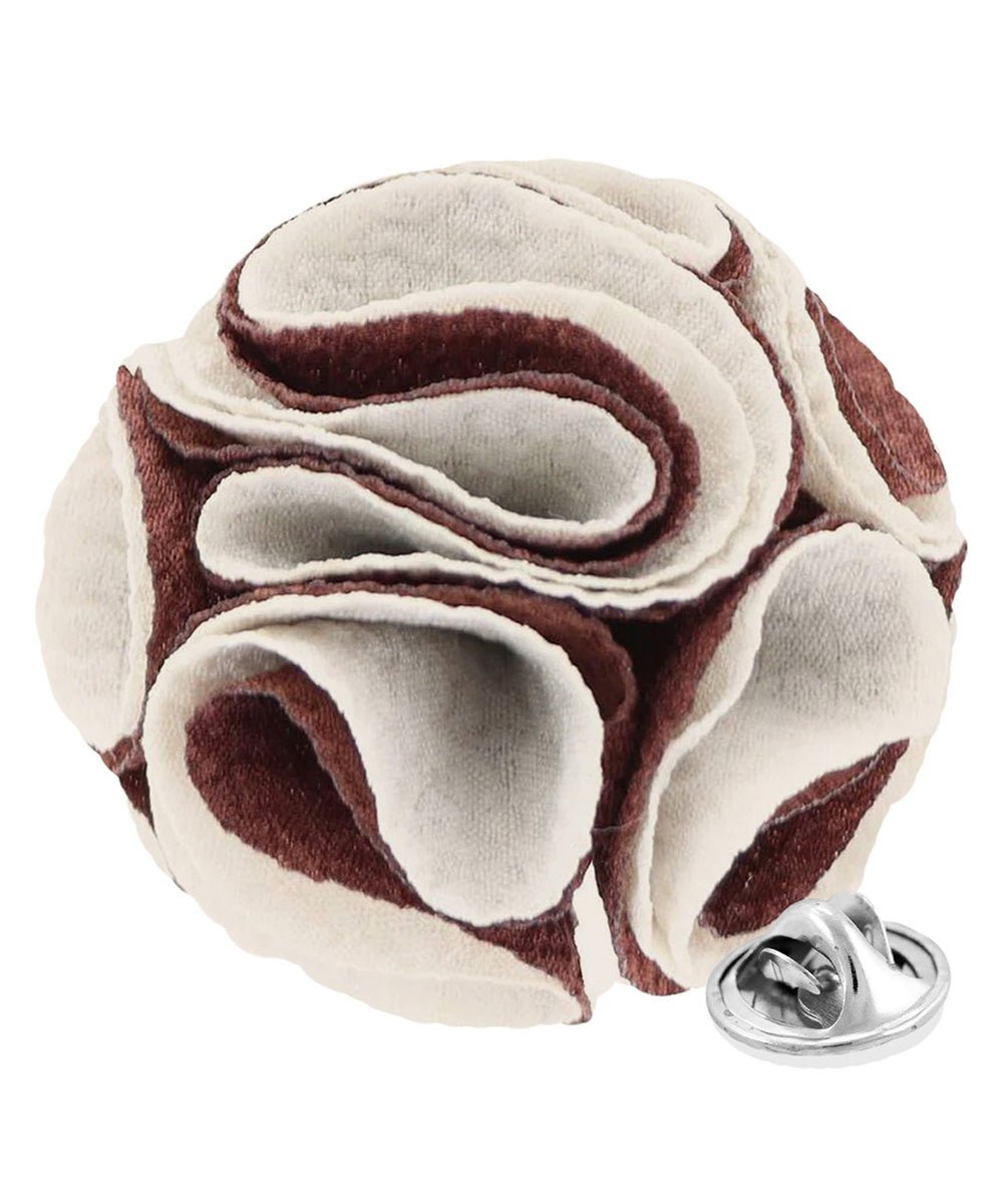 Vittorio Vico Unisex Two-Tone Seersucker Flower Lapel Pin - Brown and Ivory - Flower Lapel Pin - Vittorio Vico