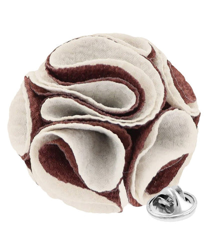 Vittorio Vico Unisex Two-Tone Seersucker Flower Lapel Pin - Brown and Ivory - Flower Lapel Pin - Vittorio Vico