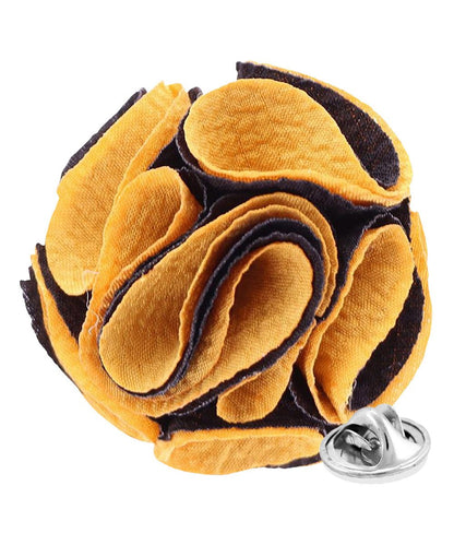 Vittorio Vico Unisex Two-Tone Seersucker Flower Lapel Pin - Gold and Black - Flower Lapel Pin - Vittorio Vico