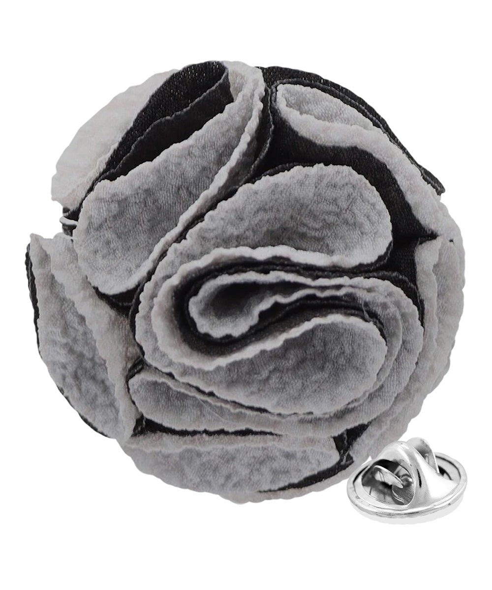 Vittorio Vico Unisex Two-Tone Seersucker Flower Lapel Pin - Gray and Black - Flower Lapel Pin - Vittorio Vico
