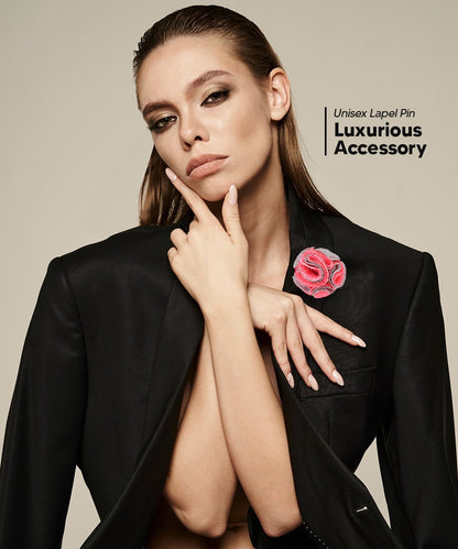 Vittorio Vico Unisex Two-Tone Seersucker Flower Lapel Pin - Hot Pink and Gray - Flower Lapel Pin - Vittorio Vico
