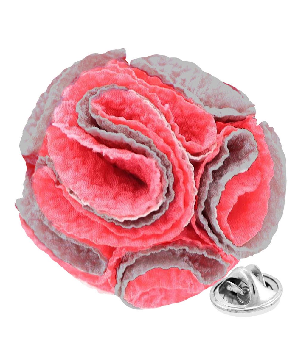 Vittorio Vico Unisex Two-Tone Seersucker Flower Lapel Pin - Hot Pink and Gray - Flower Lapel Pin - Vittorio Vico