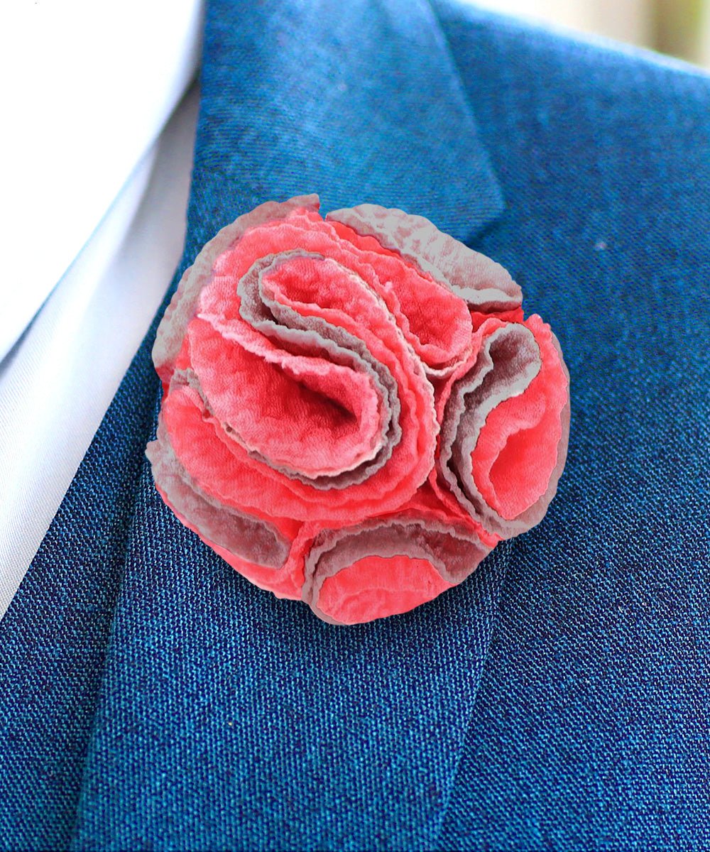 Vittorio Vico Unisex Two-Tone Seersucker Flower Lapel Pin - Hot Pink and Gray - Flower Lapel Pin - Vittorio Vico