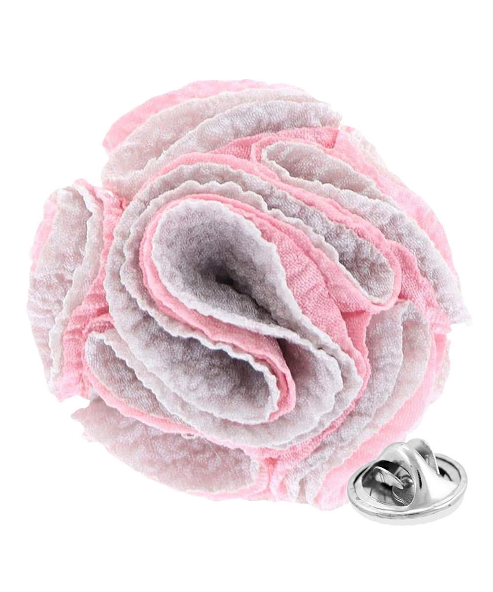 Vittorio Vico Unisex Two-Tone Seersucker Flower Lapel Pin - Light Pink and Gray - Flower Lapel Pin - Vittorio Vico