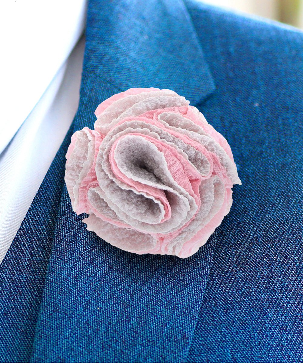 Vittorio Vico Unisex Two-Tone Seersucker Flower Lapel Pin - Light Pink and Gray - Flower Lapel Pin - Vittorio Vico