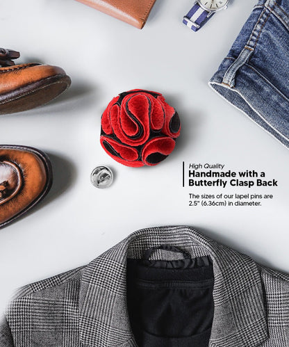 Vittorio Vico Unisex Two-Tone Seersucker Flower Lapel Pin - Red and Black - Flower Lapel Pin - Vittorio Vico