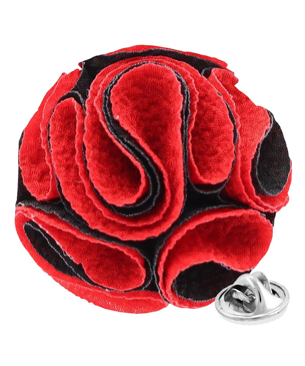 Vittorio Vico Unisex Two-Tone Seersucker Flower Lapel Pin - Red and Black - Flower Lapel Pin - Vittorio Vico