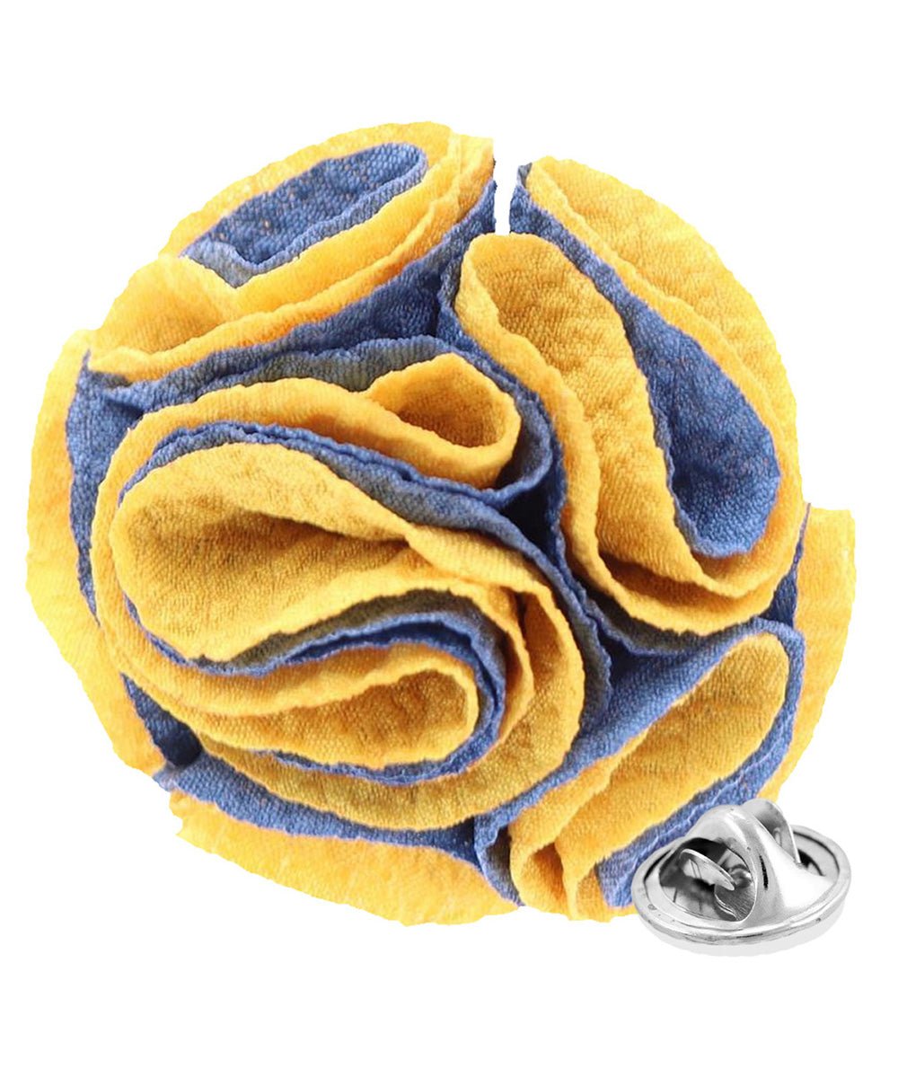 Vittorio Vico Unisex Two-Tone Seersucker Flower Lapel Pin - Royal Blue and Gold - Flower Lapel Pin - Vittorio Vico