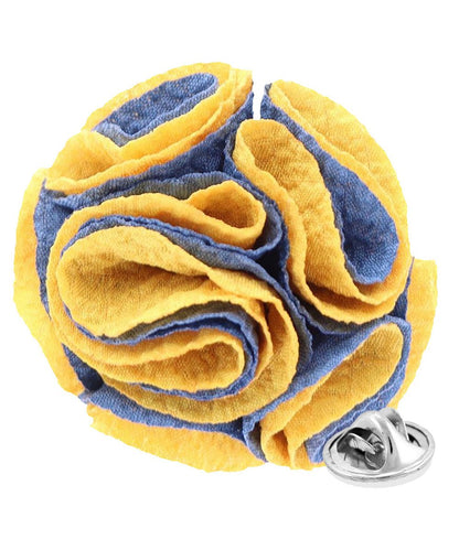 Vittorio Vico Unisex Two-Tone Seersucker Flower Lapel Pin - Royal Blue and Gold - Flower Lapel Pin - Vittorio Vico