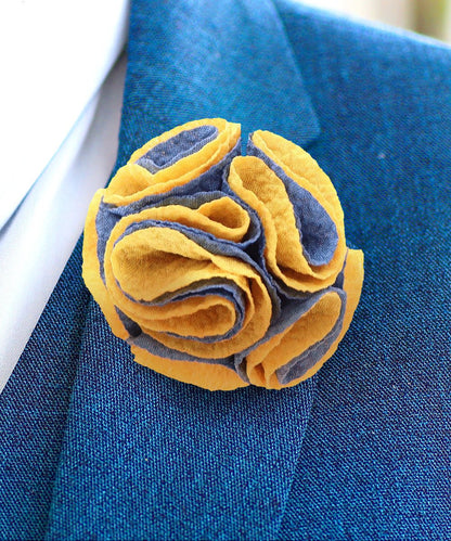 Vittorio Vico Unisex Two-Tone Seersucker Flower Lapel Pin - Royal Blue and Gold - Flower Lapel Pin - Vittorio Vico