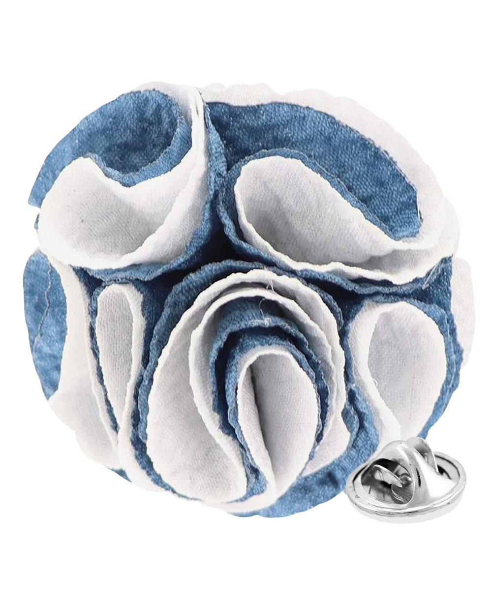 Vittorio Vico Unisex Two-Tone Seersucker Flower Lapel Pin - Royal Blue and White - Flower Lapel Pin - Vittorio Vico