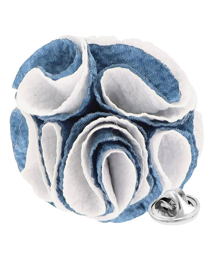 Vittorio Vico Unisex Two-Tone Seersucker Flower Lapel Pin - Royal Blue and White - Flower Lapel Pin - Vittorio Vico