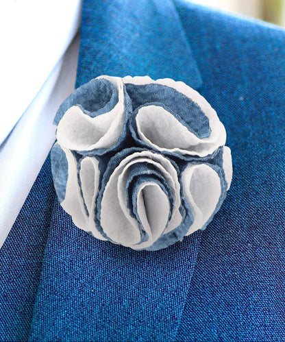 Vittorio Vico Unisex Two-Tone Seersucker Flower Lapel Pin - Royal Blue and White - Flower Lapel Pin - Vittorio Vico