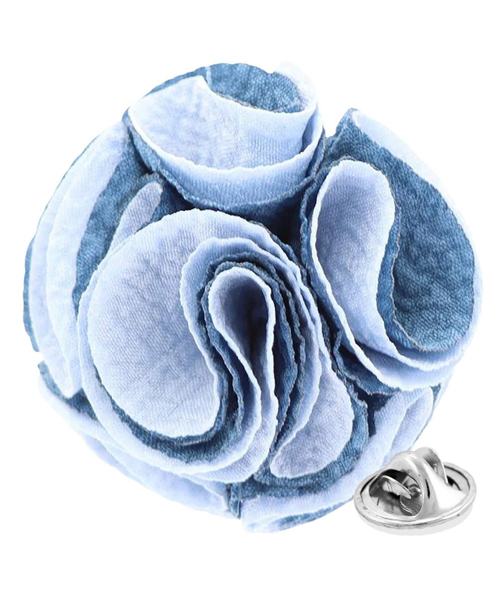 Vittorio Vico Unisex Two-Tone Seersucker Flower Lapel Pin - Sky Blue and Royal Blue - Flower Lapel Pin - Vittorio Vico