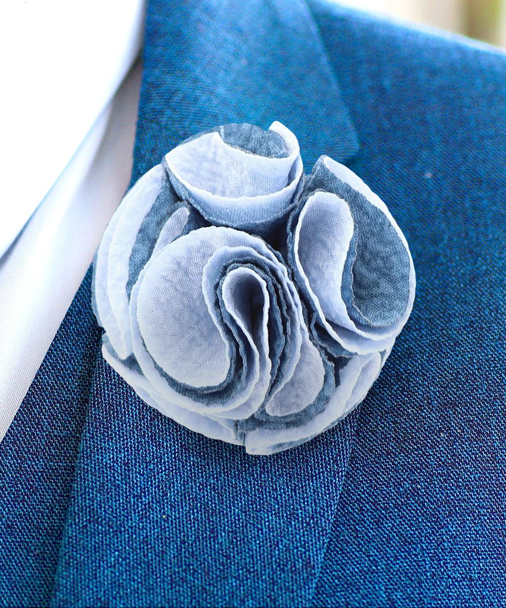 Vittorio Vico Unisex Two-Tone Seersucker Flower Lapel Pin - Sky Blue and Royal Blue - Flower Lapel Pin - Vittorio Vico
