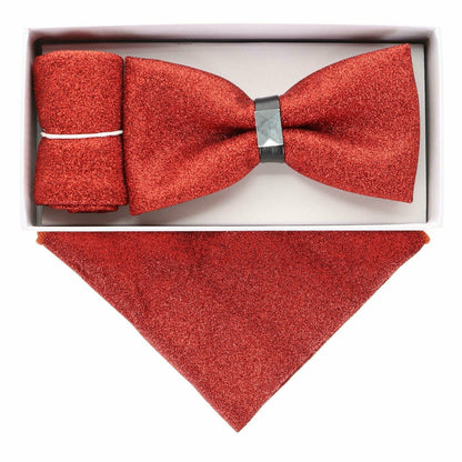 Vittotio Farina Men's Rhinestone Bow Tie and Pocket Square in Gift Box - Red - Bow Tie & Pocket Square - Vittorio Farina