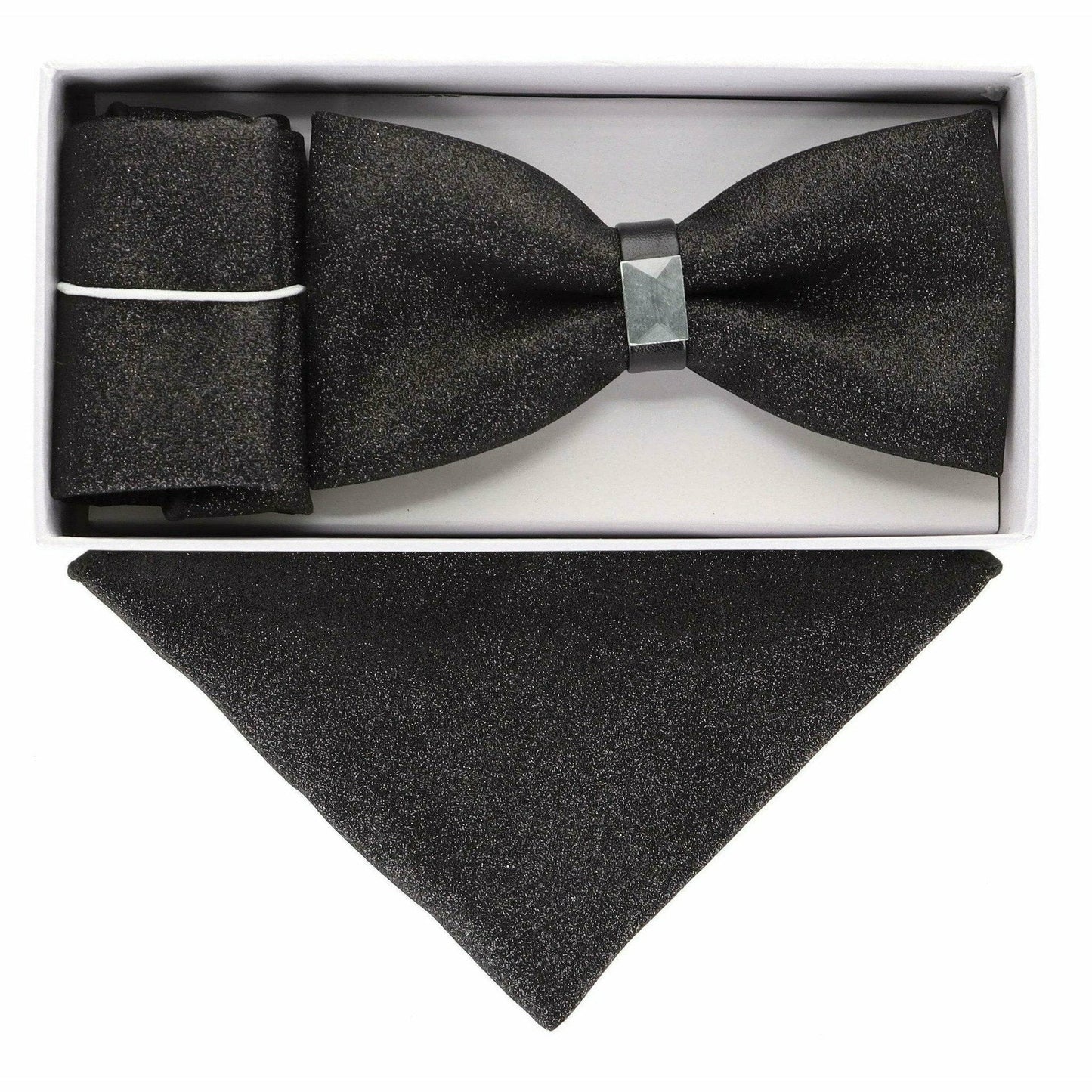 Vittotio Farina Men's Rhinestone Bow Tie and Pocket Square in Gift Box - Silver - Bow Tie & Pocket Square - Vittorio Farina