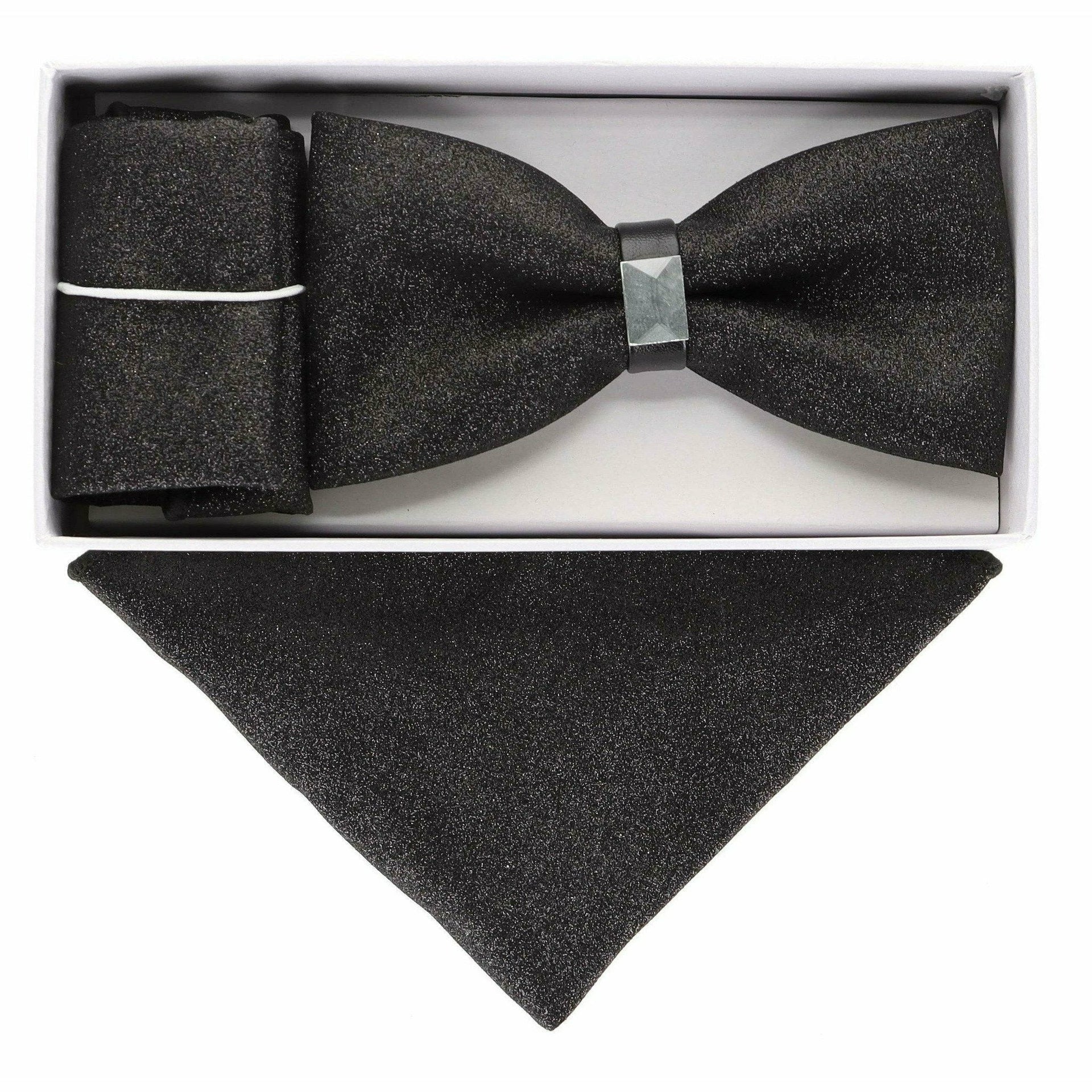 Vittotio Farina Men's Rhinestone Bow Tie and Pocket Square in Gift Box - Silver - Bow Tie & Pocket Square - Vittorio Farina